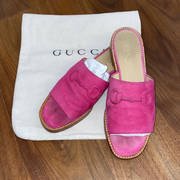 Gucci Hot Pink Suede Slides size 6 - Picture 1 of 10